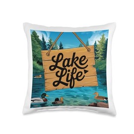 Lake Life With Ducks Outdoor Boaters Campers & Nature Lovers Throw Pillow