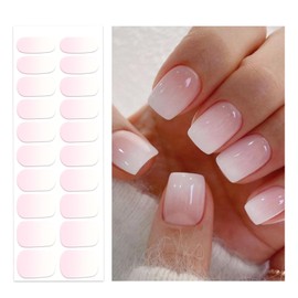 OAUEE Semi Cured Gel Nail Strips | Gel Nail Stickers with UV Light Required | Salon Quality, Easy Application and Removal（Pink Ombre）
