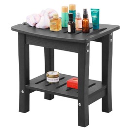 ISYIESA Bathroom Bench and Shower Bench,Shower Stool with Storage Shelf Waterproof,HDPE Corner Shower Chair Equipped with Adjustable Legs and A Shaving Shelf,Non-Slip(Black)