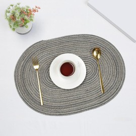 Wambere Set of 6 Placemats, Oval Place Mats, Heat Resistant Place Mats, Non-Slip Wipe Clean Placemats, Braided Place Mats, Coasters, for Wedding, Party, Birthday, Restaurant, Kitchen, 50 x 35 cm, Grey