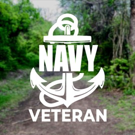 Navy Veteran Anchor [Pick Color/Size] Vinyl Decal Sticker for Laptop/Car/Truck/Window/Bumper (5in x 3.6in, White)