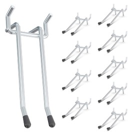 HUHOLE Ganci per pannello forato a doppio braccio, 10 pezzi, adatti per pannelli forati da 1/4", ideali per l'organizzazione del garage, la conservazione a parete, porta attrezzi resistente con punta