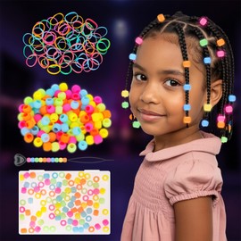 FunisFun Silicone Hair Beads Glow in The Dark 100Pcs Soft Pony Beads for Braids Cute Hair Accessories for Kids Girls Parties Daily Hairstyles (Small-100P)
