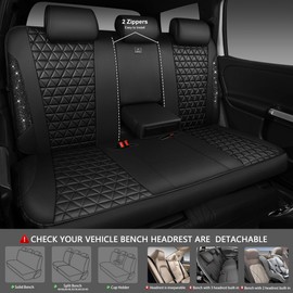 CAR PASS Bling Back Seat Cover, Waterproof Leather Bench Rear Seat Cover Shining Diamond Truck Glitter Crystal Sparkly Rhinestone Universal Fit Armrest Automotive Kid Women Girl, Black Diamond