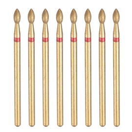 HARFINGTON 8pcs 200-230 Grits Diamond Grinding Bit 2.3mm Oval Head 2.35mm Shank 5.3mm Length Titanium Plated Stone Sanding Drill Bits Rotary Tool for Nails Grinding Polishing