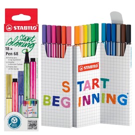 STABILO Pen 68 - Bolígrafo de fibra premium - Zigzag de escritorio de 18 unidades, varios colores