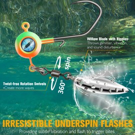 Dovesun Underspin Jig Heads for Fishing, 20pcs Crappie Jig Heads with 3D Eyes 1/8oz Light Wire Walleye | Crappie Fishing Jig Hooks for Tying Flies/Ice-Fishing