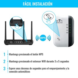 WiFi Extender Signal Booster,Amplificador de Señal de Extensores WiFi para El Hogar Hasta 5000 Pies Cuadrados y 50+Dispositivos,Amplificador de Largo Alcance con Puerto Ethernet 1-Tap Setup (Blanco)