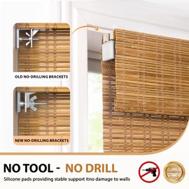 LazBlinds No Tools No Drill Cordless Bamboo Roman Shades, Light Filtering Window Treatment, Roll Up Bamboo Blinds for Window 35'' W x 64'' H, Tuscan B