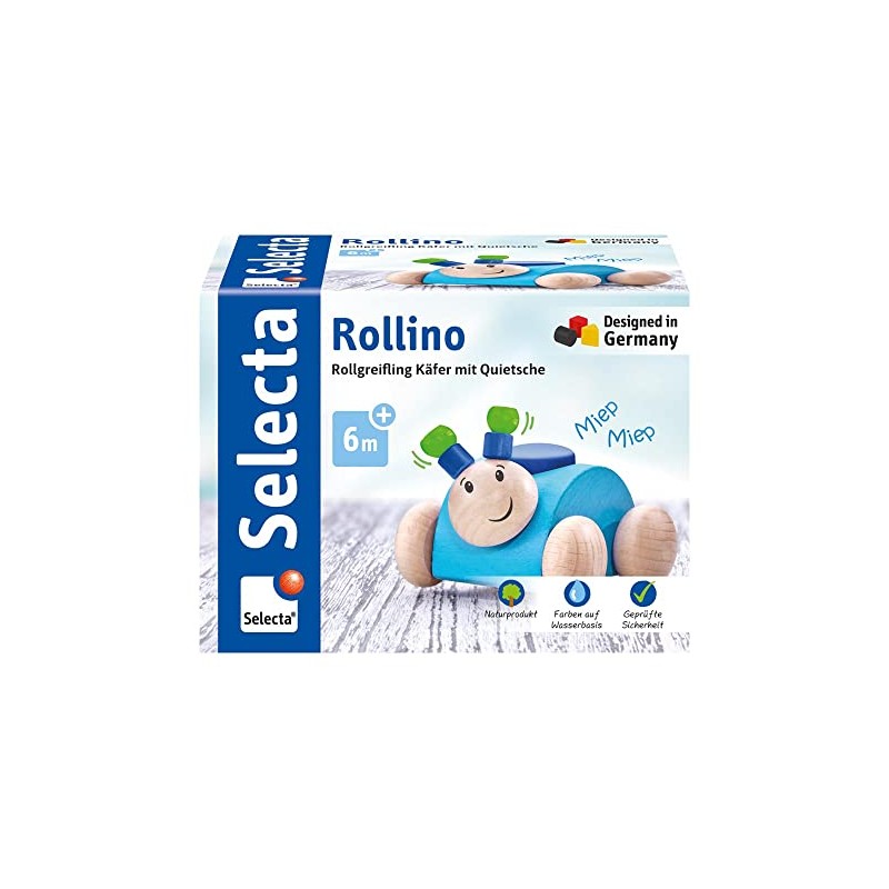Rollino 61073 Blue Wooden Grasping Toy with Squeaker 7.5 cm