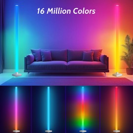 Flupuro ICRGB Corner Floor Lamp, DIY Floor Lamp with Music Sync and 16 Million Colors, Color Changing Standing Floor LED Lights for Bedroom Living Room Decor, Ambient Mood Lighting Gaming Accessories