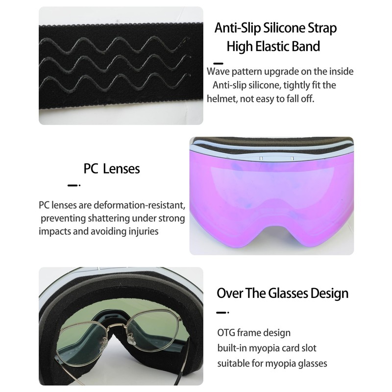 LECAGE Frameless Flip-Up Ski Goggles, Anti Fog Snow Goggles with