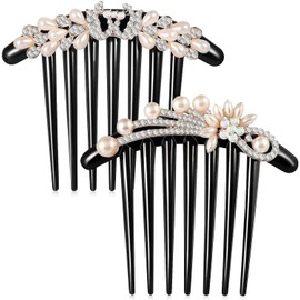 7 Teeth Pearl Crystal Rhinestone Floral Hair Side Comb, 2Pcs 7 Teeth Hair Side Combs Crystal Vintage Headpieces Hair Tools Pins for Women