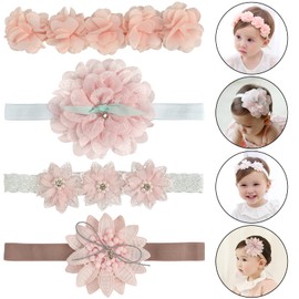 AINIUNIU 4 Pieces Baby Flower Headband, Nylon Baby Headbands, Soft Hair Bands, Baby Accessories for Newborns, Toddlers, Baby Girls, Kids Turban, for Toddler and Baby Girls