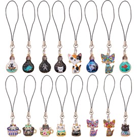 Ornaland 16 Pcs Phone Charm Wrist Strap Aesthetic Y2K Cute Cat Phone Charms Chain Suitable for Backpack Keychains Cameras Wallets Pendant Decoration(Cat)