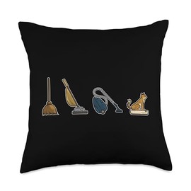 Evolution of Vacuum Cleaners Funny Cat Robot Vacuum Cleaner Throw Pillow