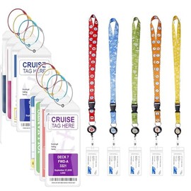 Huucozn Pack of 10 Luggage Tags for Cruises and 5 Pieces ID Cover with Strap, Waterproof Luggage Tags and Extendable Lanyard Lenyards Cruise Luggage Tag Holder for Cruises