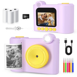 AKTETCN Kids Camera Instant Print Toys, 1080P HD Digital Toddler Camera Toys with 32G SD Card, 3 Rolls Paper & 6 Color Pens, Birthday presents for Girls & Boys 4 5 6 7 8 9 10 11 12 Years Old (Purple)
