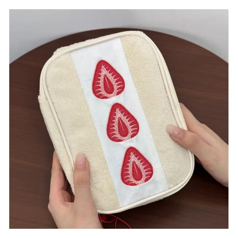Cute Fashionable Plush Embroidered Strawberry, Pen Case, High School Students,