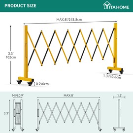 YITAHOME Metal Expandable Mobile Barricade, 8FT Folding Security Gate, Retractable Driveway Gate, Folding Safety Barricade with Casters