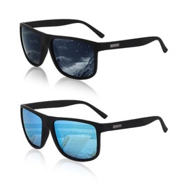 SAIIURV 2 Pairs Sunglasses Men and Women Sports UV400 Protection Retro Polarised Sunglasses for Driving, Travel, Fishing, Outdoor Activities, Black + Blue