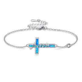 ONEFINITY Cross Bracelet 925 Sterling Silver Faith Bracelet for Women Opal Cross Faith Jewellery Gifts for Women