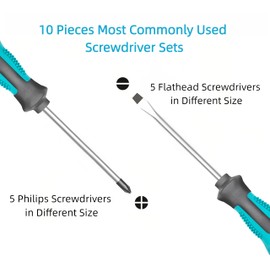 PhieeSeriy 11-teilig Schraubendreher-Satz, Schraubendreher Set Magnetisch mit magnetischer Spitze, 5 Schlitz und 5 Kreuzschlitz Schraubendreher Satz für Handbetätigung, Unabhängiger Spannungsprüfer