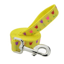3 Dirty Dawgz Adjustable 1" Yellow Spring Tulips Dog Leash for Medium Large and X-Large Dogs 1" Wide + 5-1/2' L