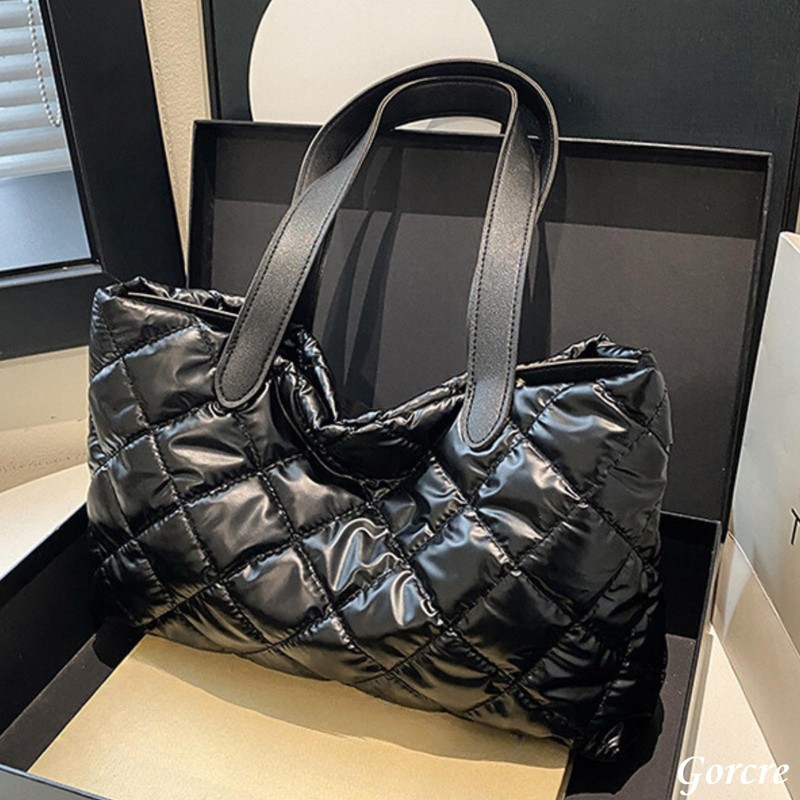 Gorcre Women's Quilted Mini Tote Bag, Glossy, Quilted Tote Bag,