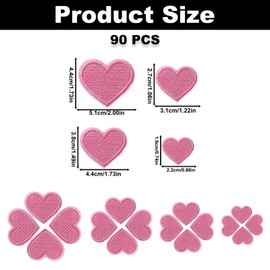 60PCS Pink Heart Shaped Iron on Patches, Tiny Heart Embroidered Applique Patch, 4 Sizes Iron on Sew on Emblem, Valentine's Day Embroidery Patches for Clothes Hats Bags DIY Sewing Craft Decoration