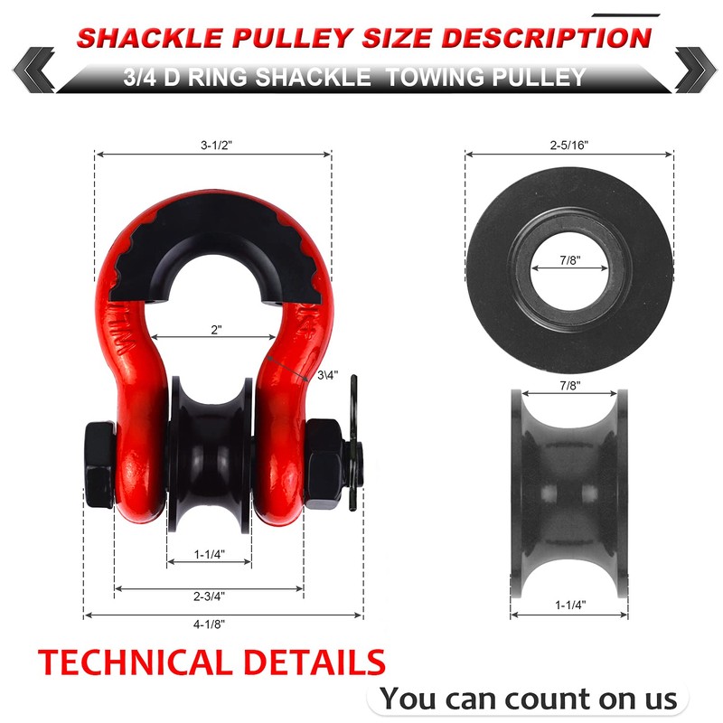 AMBULL Upgraded Snatch Block, 3/4" D Ring Shackle (2 Pack)