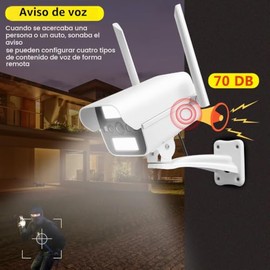 Cámara de seguridad solar falsa con sensor de movimiento, luz y audio, sonido y timbre para exteriores, cámaras de vigilancia simuladas con señuelo pa
