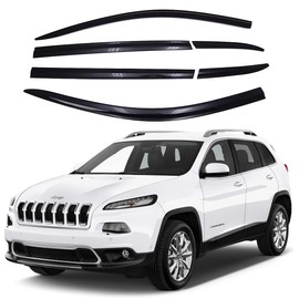 AUTOCLOVER Tape-On Rain Guards Window Visors 6 Pcs Set for Jeep Cherokee 2014 2015 2016 2017 2018 2019 2020 2021 2022 2023 2024 / Window Deflectors, Out-Channel Vent Shades (Smoked)