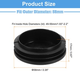 sourcing map 24 Pcs Round Plastic Plug, Black Tubing End Cap Plugs, 58mm(2.28 Inch) Furniture Leg Pipe Insert, Glide Protection for Chair, Sofa, Table, Shelf