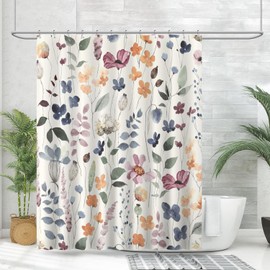 JIUSFF Cortina De Ducha Floral De Tinta, Cortina De Ducha Floral Colorida para Baño, Juego De Cortina De Ducha De Tela Impermeable, Decoración De