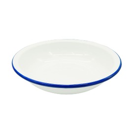 Zenker Enamel Round Pie Dish, Vintage Design, Suitable for Oven & Stove, Diswasher Safe, Oven Tray, Pie Tin, Dimensions: 25x25x5cm Colour: White, Blue