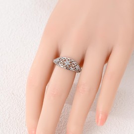 Hapour 925 Sterling Silver Ring for Women, Victorian Leaf Filigree Vintage Ring with CZ Stones Simple Statement Eternity Rings Everyday Unique Wedding Band Size 9