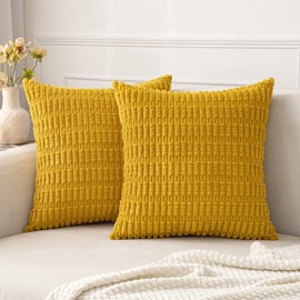 MIULEE Pack of 2 Corduroy Square Cushion Cover Yellow 45x45 cm 18x18 inch for Living Room Sofa Bedroom Rustic Modern Farmhouse Boho Home Decor