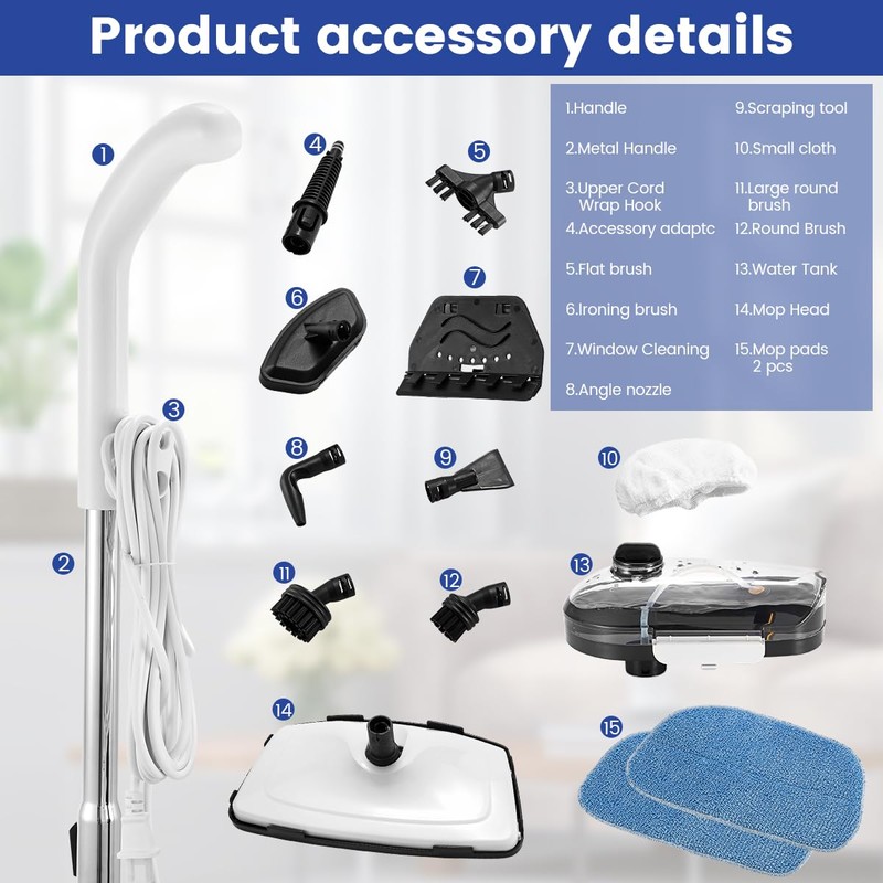 Steam Mops for Floor Cleaning, 10-in-1 Multipurpose Deep Steam Cleaner