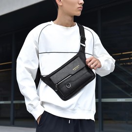 A-QMZL Shoulder Bags Men's Handbags Shoulder Bags Messenger Bag PU Leather Business Travel Crossbody Bag Satchel Casual Man Bag Waterproof Fashion Retro Multi Pockets Sling Bag Daily Use (black)