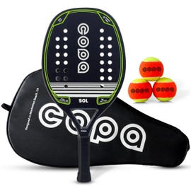Beach Tennis Racket Carbon Fiber with Padded Bag, Copa Sol, EVA Memory Foam Core, Sand Grit Finish Beach Tennis Paddle ITF Regulation Balls Included.