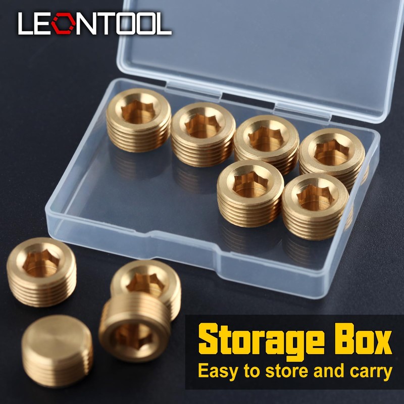 LEONTOOL NPT Male Pipe Plug Fitting Set 3/8" 10pcs Brass