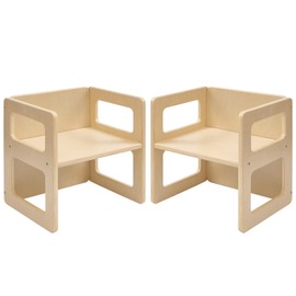 FUNLIO Height Adjustable Montessori Weaning Chair for Age 1-3, Quality Solid Wooden Chair, for Eating/Reading/Playing,Montessori Furniture with CPC Certified - Natural（2pcs