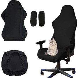 Office Chair Cover Set,4Pieces Gaming Chair Covers Set,Black Stretch Swivel Gaming Chair Cover with Removable Armrest and Chair Back Covers,Suitable for Game Computer Office Chairs