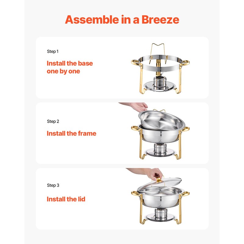 VEVOR Chafing Dish Buffet Set, 5 Qt 4 Pack, Stainless