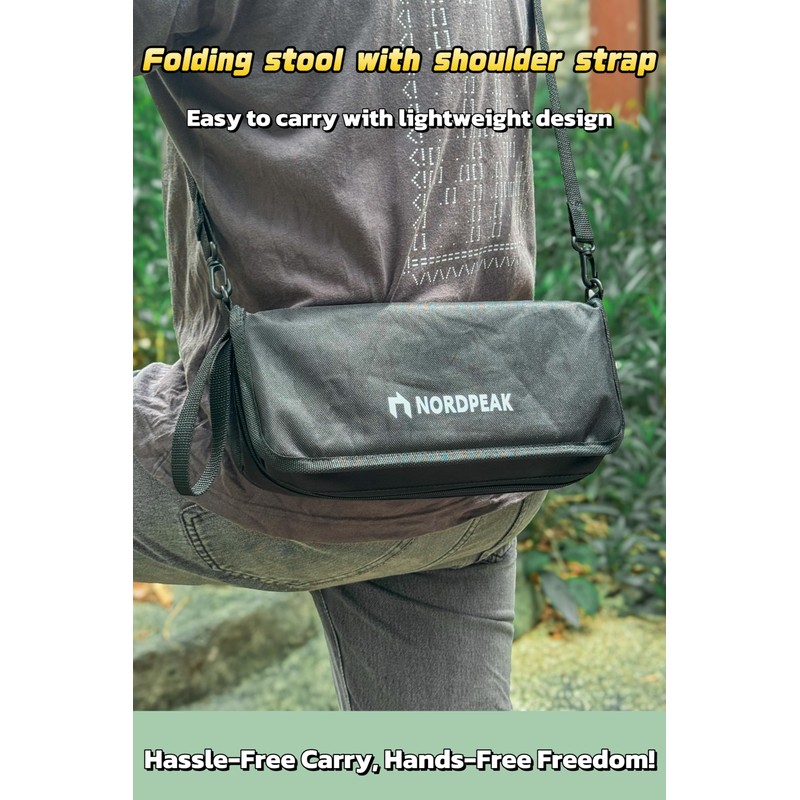 NORDPEAK Compact Foldable Stool with Shoulder Strap, Heavy Duty 350lbs