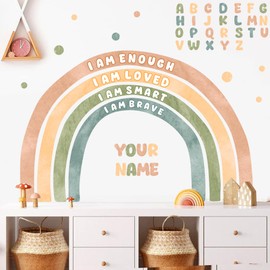 Custom Name Watercolor Rainbow Wall Stickers Baby Kids Wall Decals Rainbow Letter Walls Decal for Bedroom Removable Alphabet ABC Art Walls Vinyl Murals for Classroom Kids Room Playroom Toddler Decor