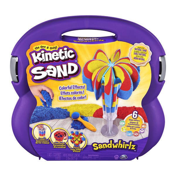Kinetic Sand, Sandwhirlz Playset with 3 Colors of Kinetic Sand (2lbs) and Over 10 Tools, Play Sand Sensory Toys for Kids Aged 3 and up