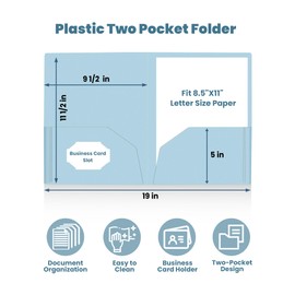 SUNEE 2 Pocket Folders (24 Pack, Pastel Colors) Heavy-Duty Plastic Folders with Pockets, Fit 8.5x11 Letter Size Paper, 2-Pocket File Folders for Kids, Home, School, Office