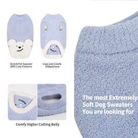 Dog Sweaters for Small Dogs, Dog Pullover Fleece Sweater for Small Mdium Dog, Stretchy Thick Dog Sweater for Small Dog, Dog Outfit for Girl Boy, Comfy Warm Dog Clothes for Cold Weather Sky Blue Large